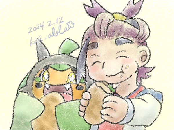 挿絵：一緒にサンドウィッチを食べるスグリとオーガポン